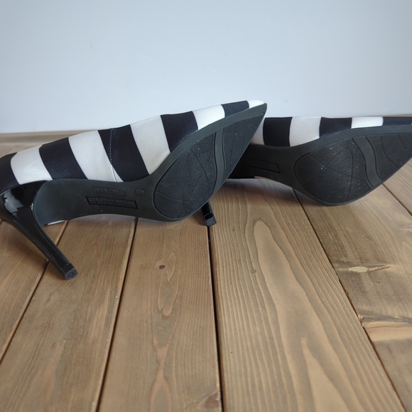 Black & White Striped Stiletto Pointed Toe Heels Pumps Goth Beetlejuice - Picture 6 of 11